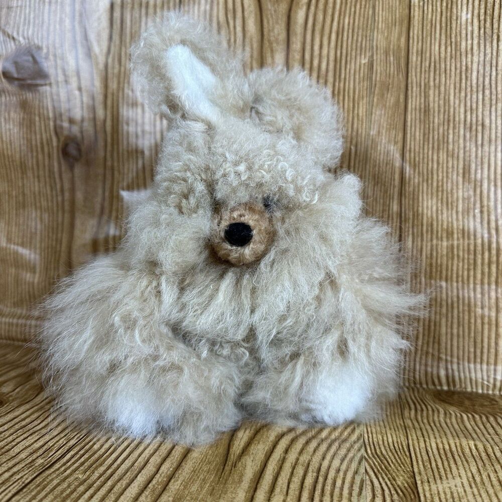 Vintage Style Alpaca Fur Bunny Plush Small Handmade Stuffed Animal Soft Toy 5”